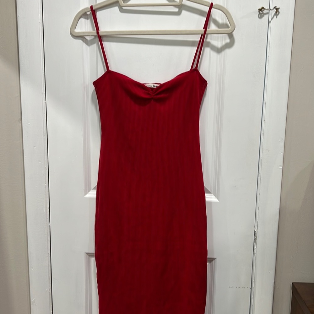Reformation Jeans Red Sweetheart Bodycon Ribbed MIDI Dress Sz S